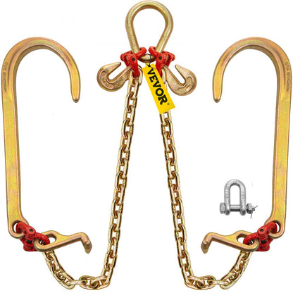 4 ft V Bridle Chain - G80 Steel Tow Chain with Multiple Hooks