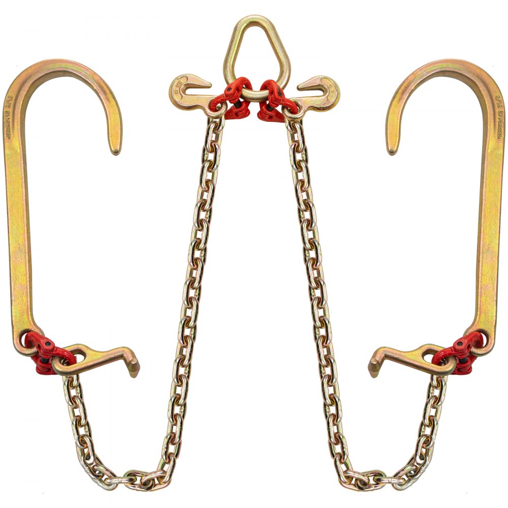 4 ft V Bridle Chain - G80 Steel Tow Chain with Multiple Hooks