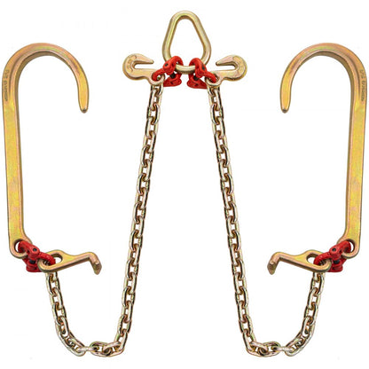 4 ft V Bridle Chain - G80 Steel Tow Chain with Multiple Hooks