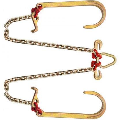 4 ft V Bridle Chain - G80 Steel Tow Chain with Multiple Hooks