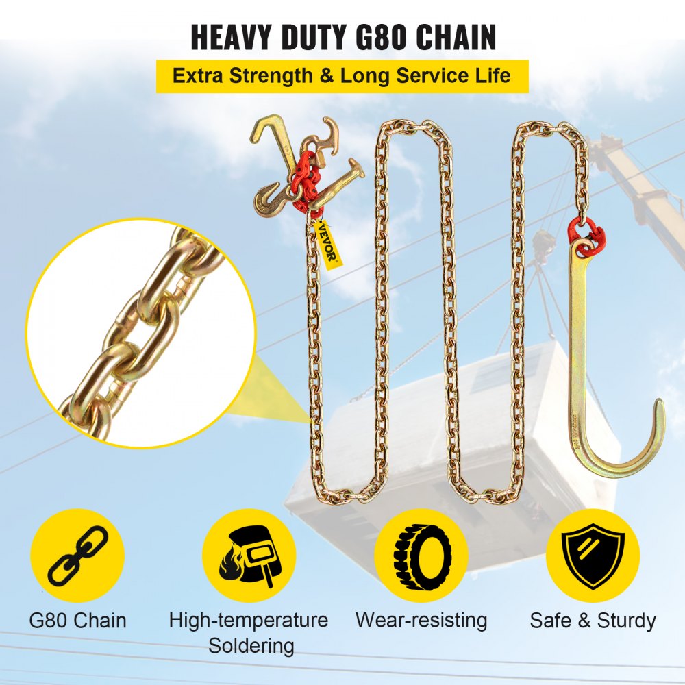 11.5 ft J Hook Bridle - Heavy-Duty Steel Tow Chain with G80 Strength