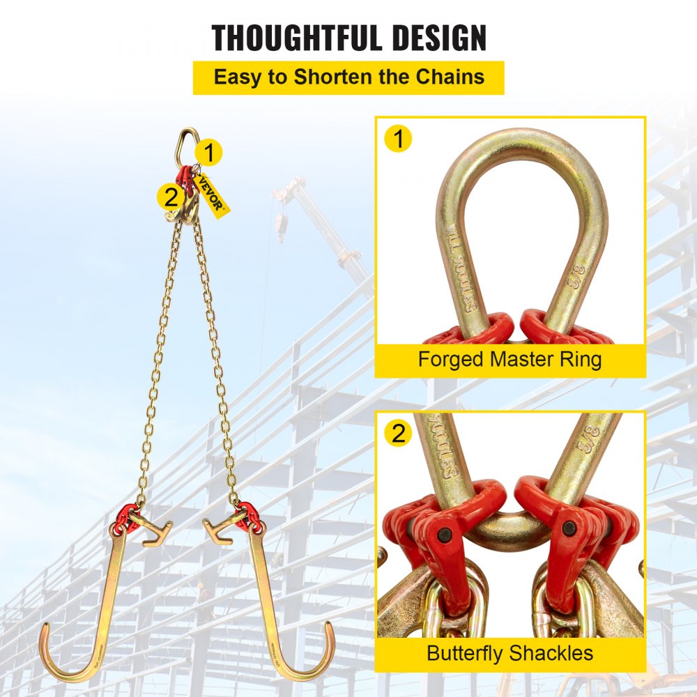 4.3 ft V Bridle Chain - G80 Steel Tow Chain with Hooks