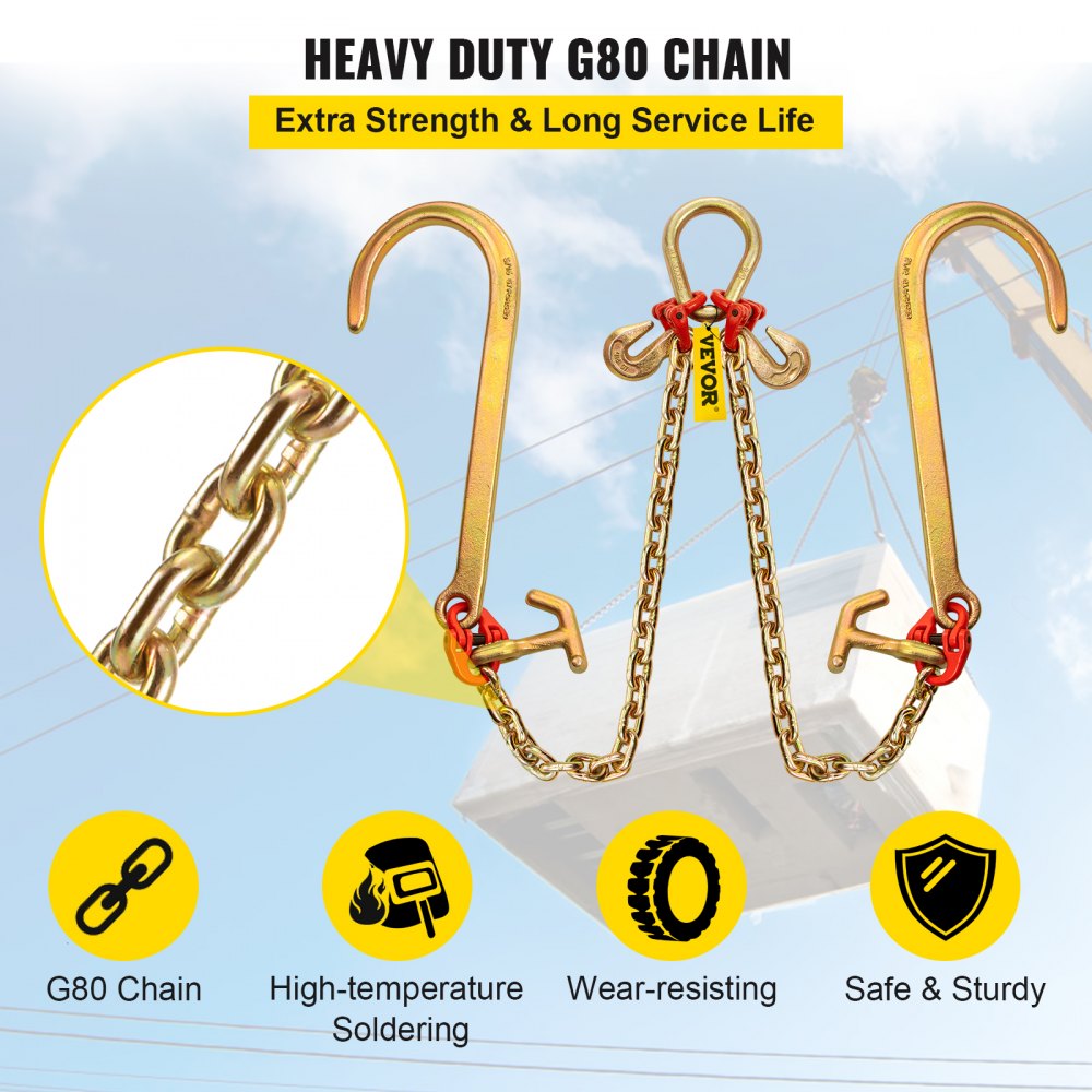 4.3 ft V Bridle Chain - G80 Steel Tow Chain with Hooks
