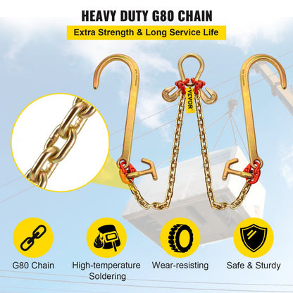 4.3 ft V Bridle Chain - G80 Steel Tow Chain with Hooks
