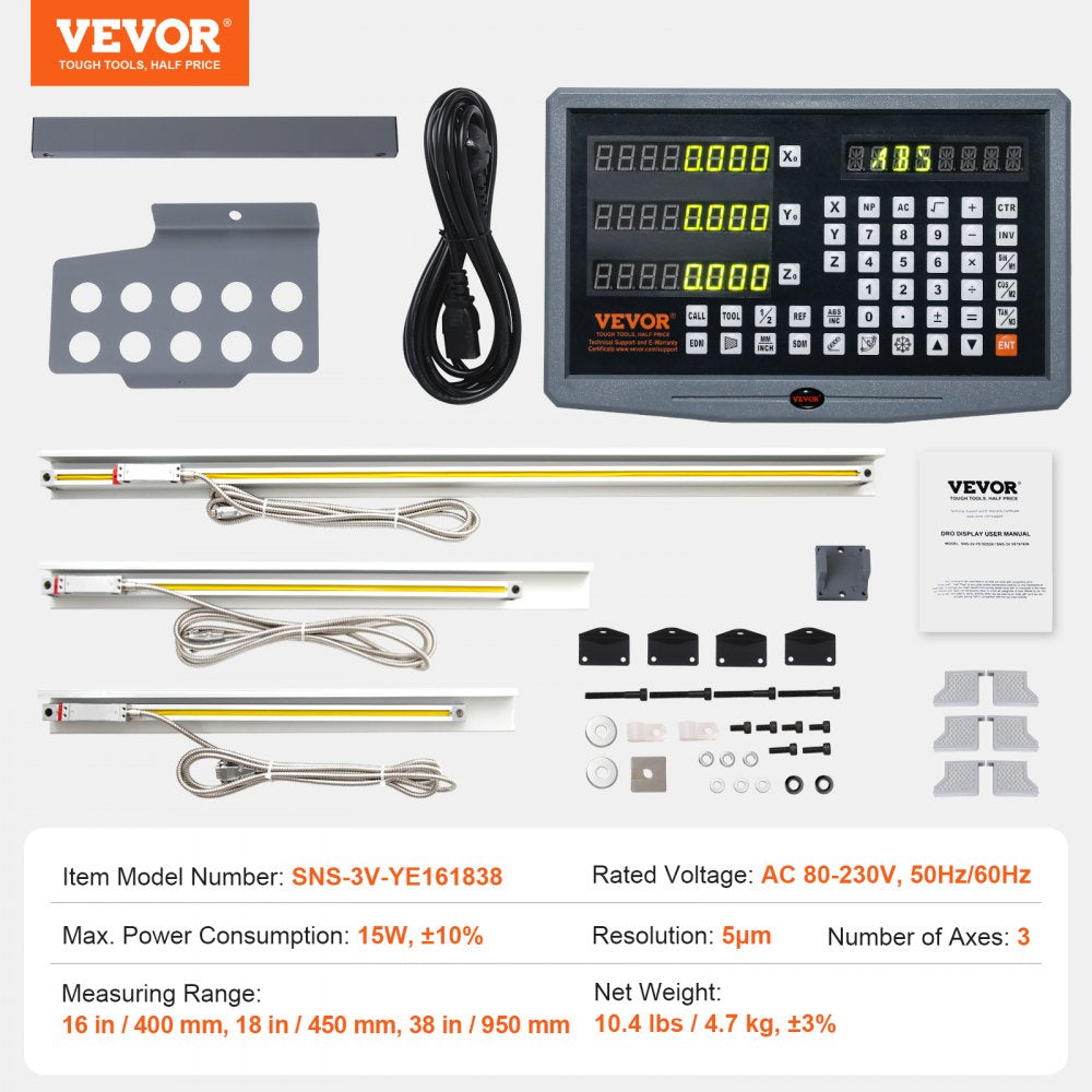 SNS-3V-YE161838 - VEVOR 3 Axis Digital Readout Kit for Precision Milling