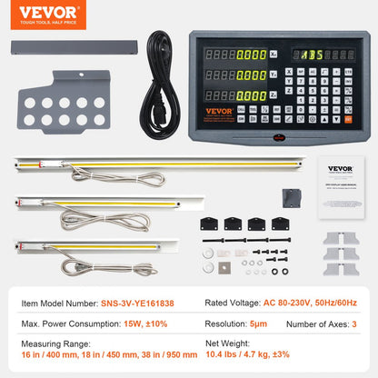 SNS-3V-YE161838 - VEVOR 3 Axis Digital Readout Kit for Precision Milling