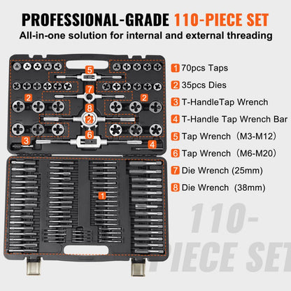 110PC - 110-Piece Metric Tap and Die Set for Precision Threading