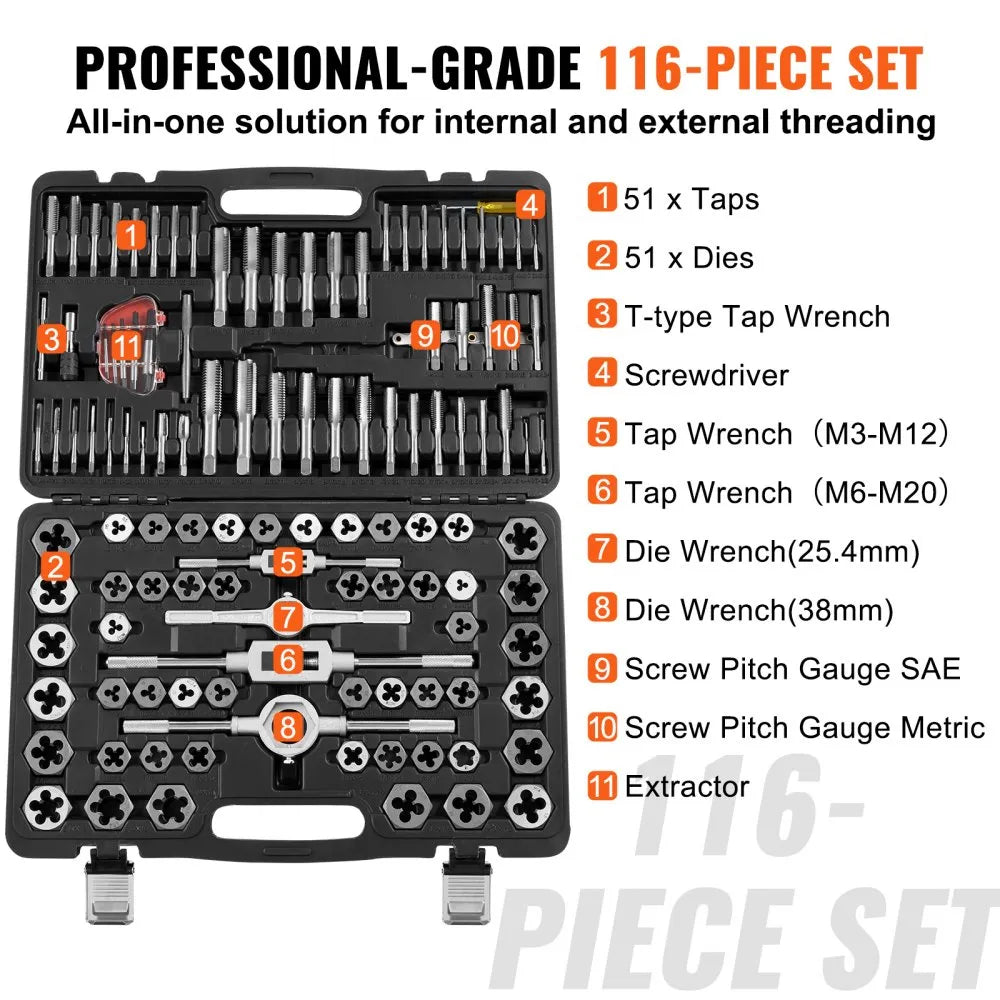 116PC - 116-Piece Premium Steel Tap and Die Set for Repairs