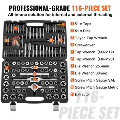 116PC - 116-Piece Premium Steel Tap and Die Set for Repairs