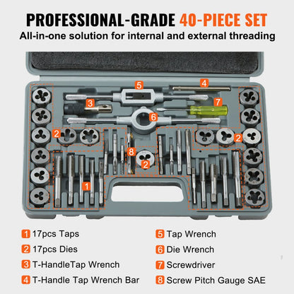 40PC - 40-Piece Durable Tap and Die Set for Precision Threading
