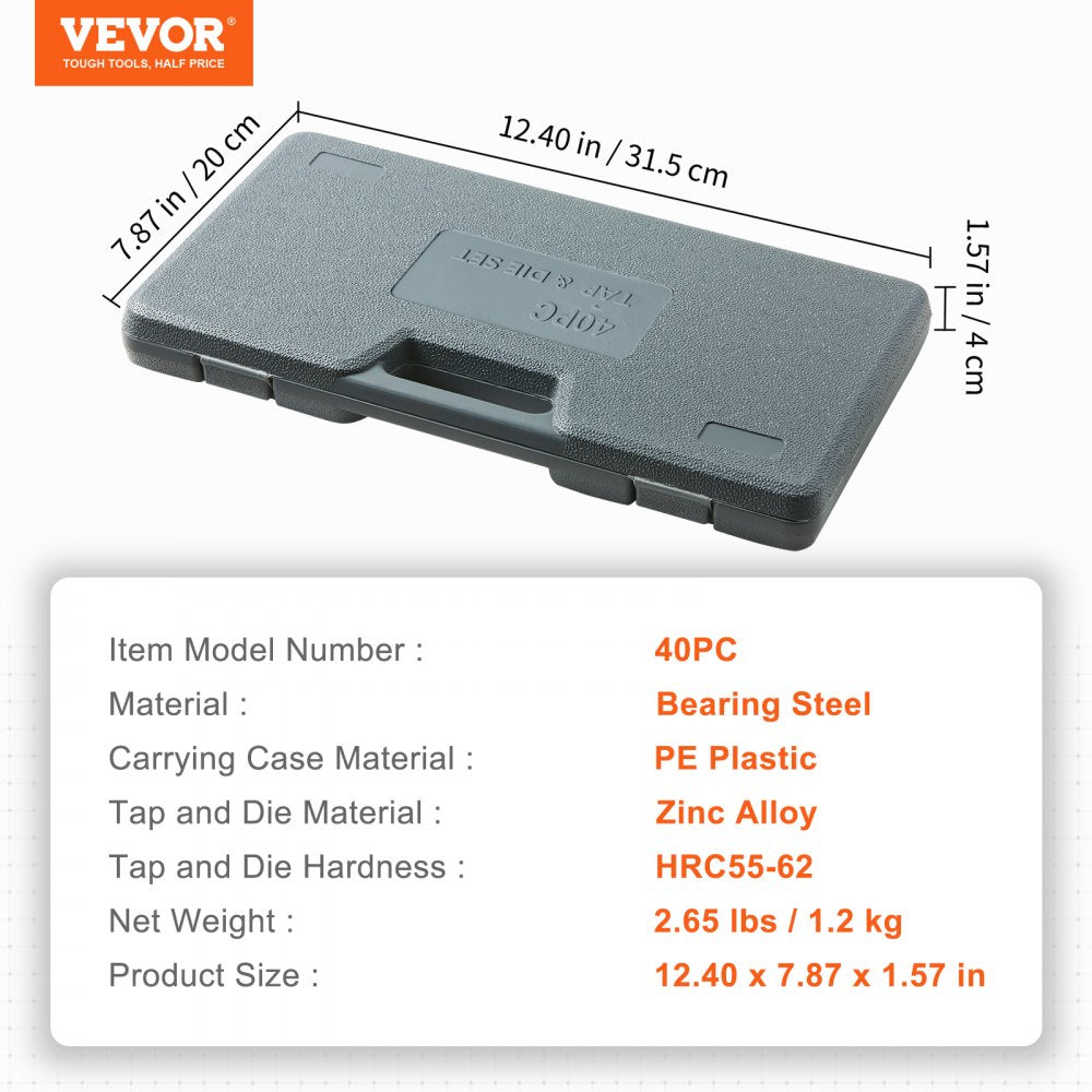 40PC - 40-Piece Durable Tap and Die Set for Precision Threading