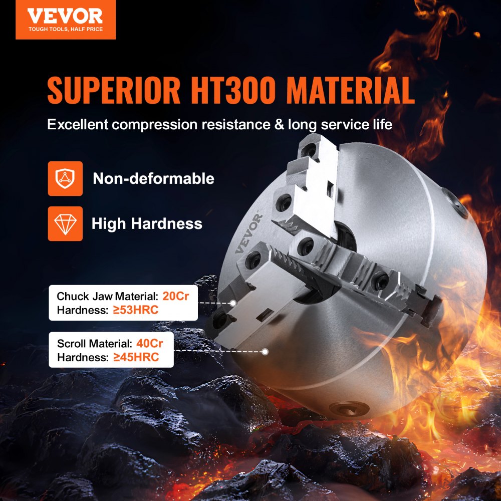 K11-250 - 10" VEVOR 3-Jaw Lathe Chuck, 0.24-9.84" Clamping Range