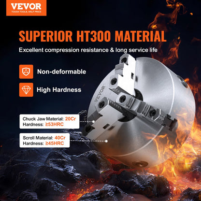 K11-250 - 10" VEVOR 3-Jaw Lathe Chuck, 0.24-9.84" Clamping Range