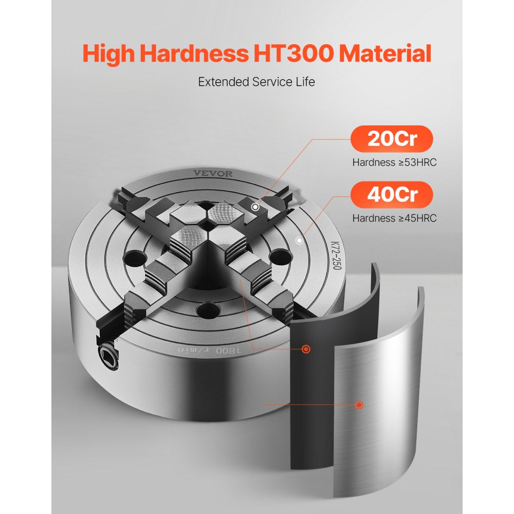 K72 250 - Durable 10-Inch HT300 Lathe Chuck for Precision Machining