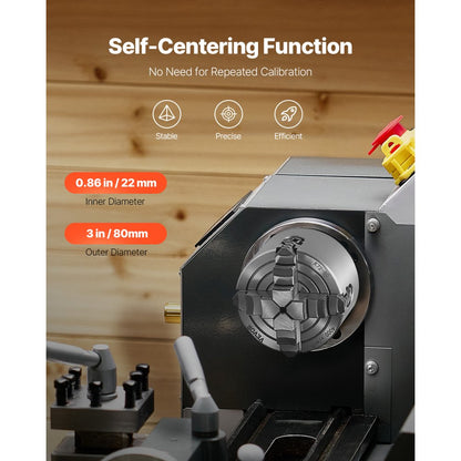 K72 80 - 3-Inch Self-Centering Lathe Chuck, Durable HT300 Cast Iron