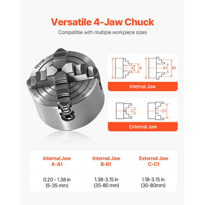 K72 80 - 3-Inch Self-Centering Lathe Chuck, Durable HT300 Cast Iron