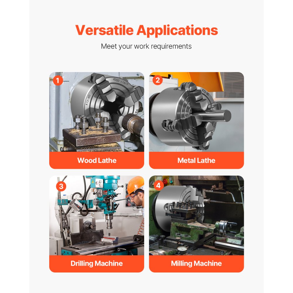 K72 80 - 3-Inch Self-Centering Lathe Chuck, Durable HT300 Cast Iron