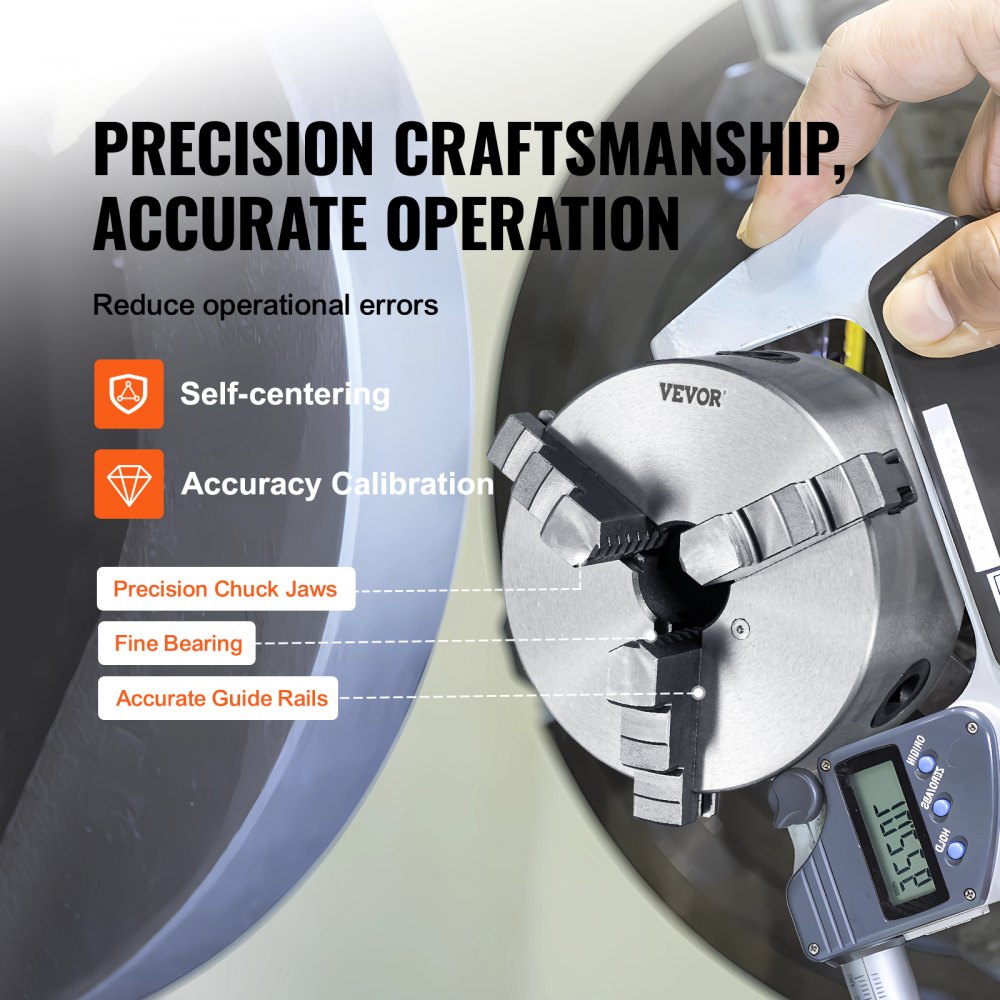 K11-160 - 6" Durable HT300 3-Jaw Lathe Chuck with Self-Centering Function