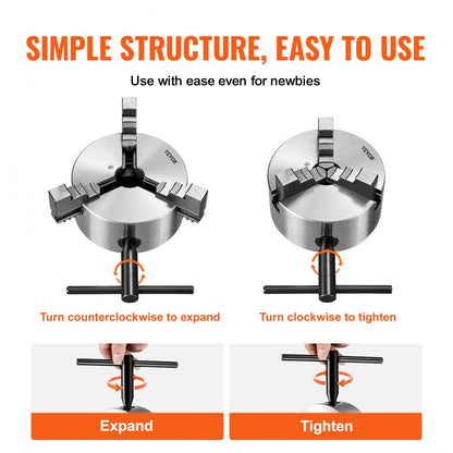 K11-160 - 6" Durable HT300 3-Jaw Lathe Chuck with Self-Centering Function