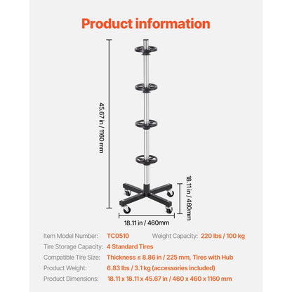 TC0510 - Compact Tire Rack for 4 Tires with Wheels, Holds 220 lbs