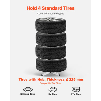 TC0510NW - Space-Saving Tire Stand for 4 Tires, Holds Up to 225mm Wide