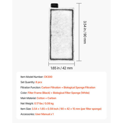 CK300 - 8-Pack Aquarium Filter for Enhanced Water Quality and Clarity