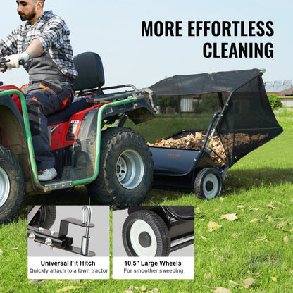 GT1113 - 48.5" Tow-Behind Lawn Sweeper with Adjustable Height & Large Hopper