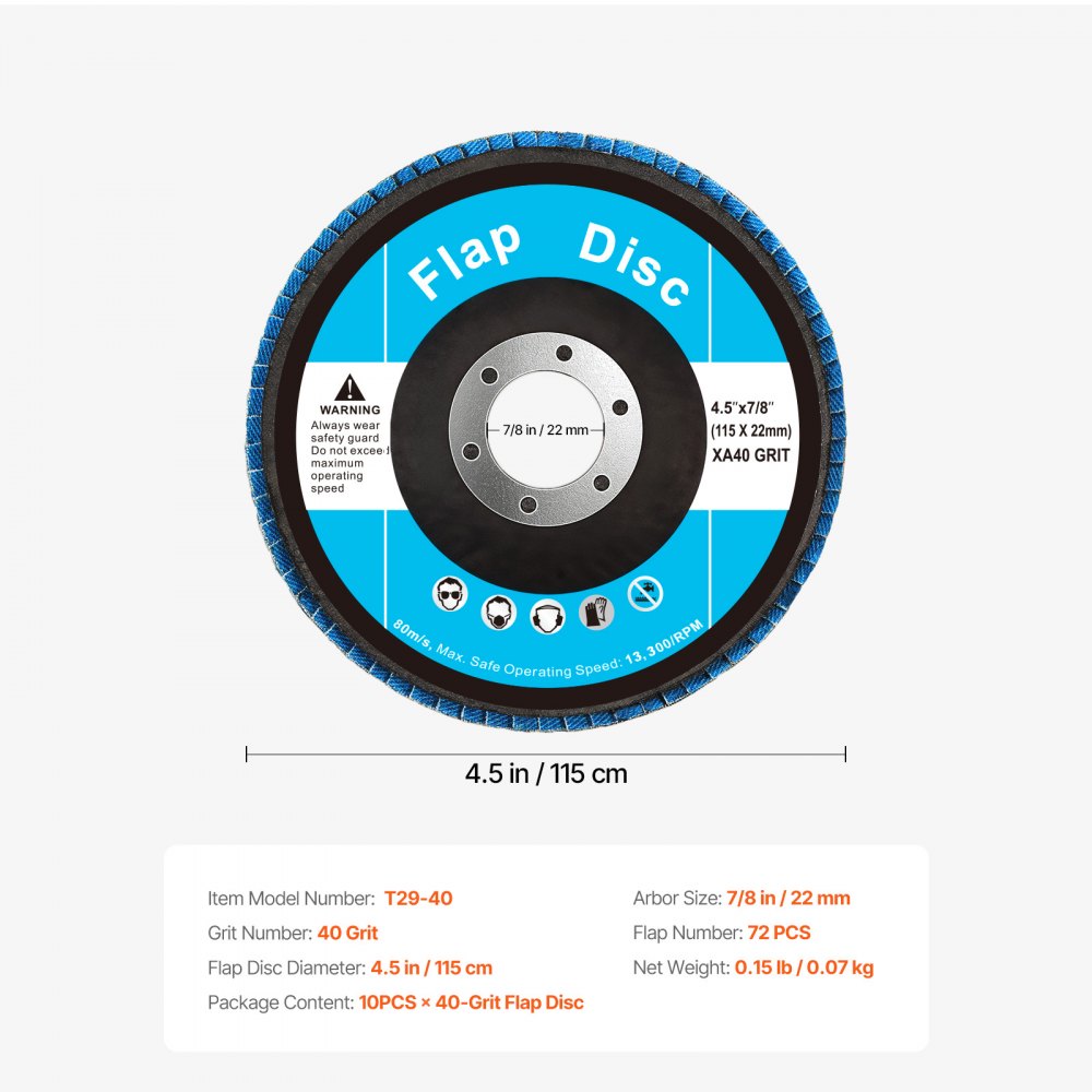 T29-40 - 40 Grit Zirconia Flap Discs 4.5" for Angle Grinders