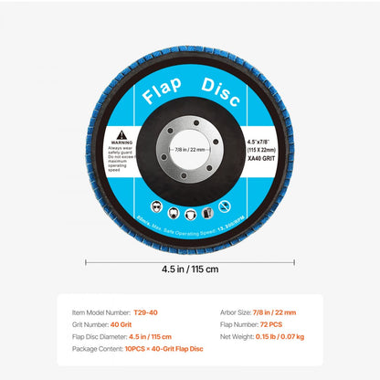 T29-40 - 40 Grit Zirconia Flap Discs 4.5" for Angle Grinders