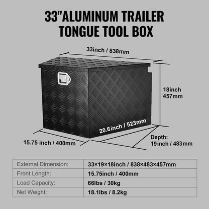 JL-TB09-3 - Durable 33"x19"x18" Aluminum Tongue Box with Locking Mechanism