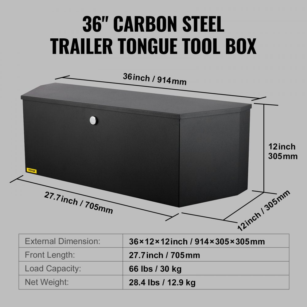 XSJ-TB19-1 - Weather-Resistant 36"x12"x12" Carbon Steel Trailer Tool Box