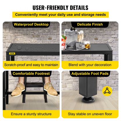 SS-YJH-00016 - 46.5" Black Outdoor Bar Table with Adjustable Feet