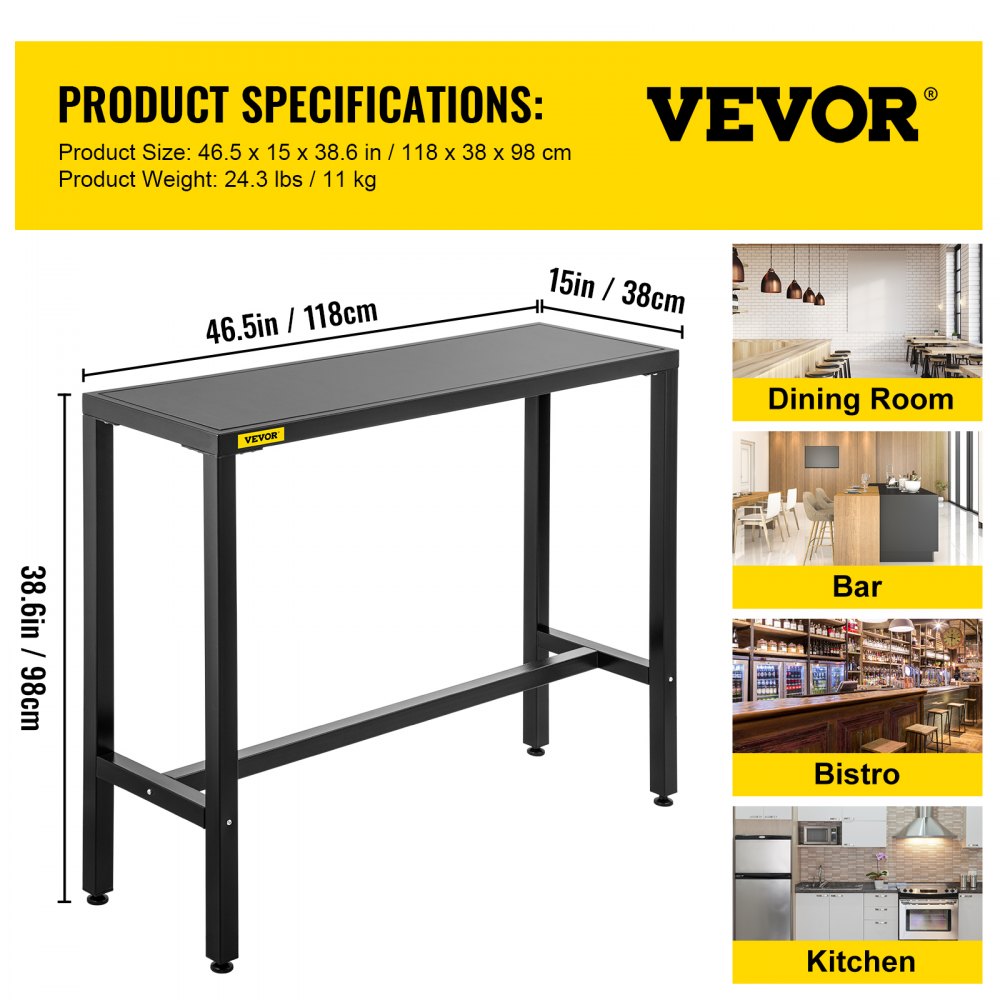 SS-YJH-00016 - 46.5" Black Outdoor Bar Table with Adjustable Feet