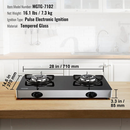 MGTG-7102 - 28" Portable Gas Cooktop with Black Tempered Glass Design