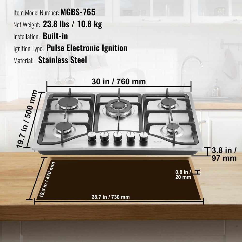 MGBS-312B4 - 30-Inch Dual Fuel Gas Cooktop with Elegant Stainless Steel Design