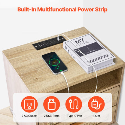 SR248011-US--1PC - Versatile Rattan Nightstand with Built-in Power Strip