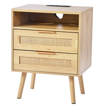 SR248011-US--1PC - Versatile Rattan Nightstand with Built-in Power Strip