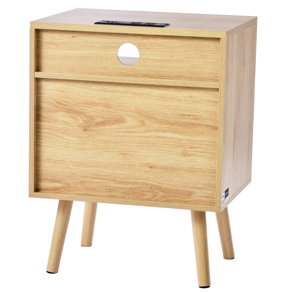 SR248011-US--1PC - Versatile Rattan Nightstand with Built-in Power Strip