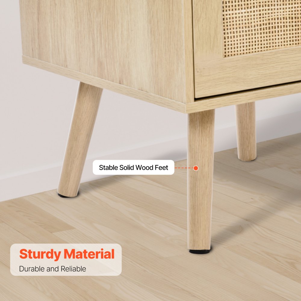 SR191628-US--1PC - Boho Rattan Nightstand with Charging Ports and 2 Drawers