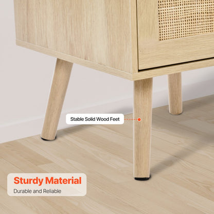 SR191628-US--1PC - Boho Rattan Nightstand with Charging Ports and 2 Drawers