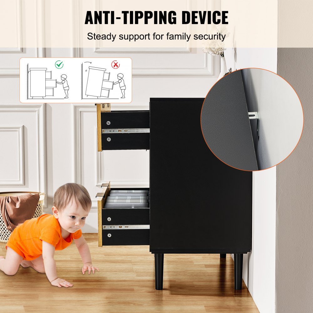 SR191525-BK - Versatile Rattan Dresser, 31.5" x 29.9" Black Storage Unit