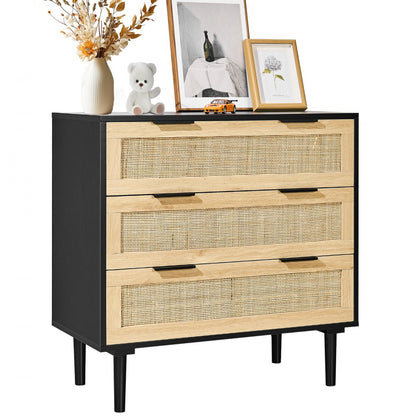 SR191525-BK - Versatile Rattan Dresser, 31.5" x 29.9" Black Storage Unit