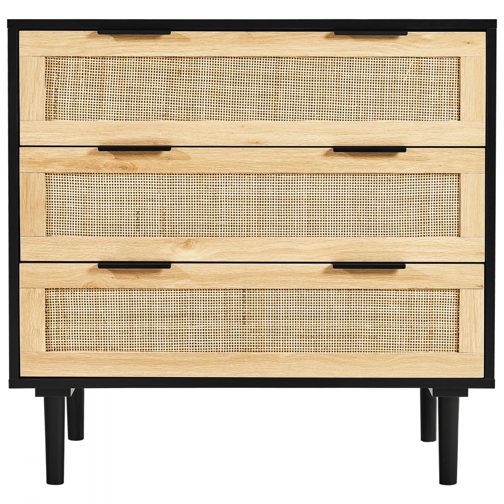 SR191525-BK - Versatile Rattan Dresser, 31.5" x 29.9" Black Storage Unit