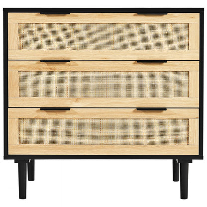 SR191525-BK - Versatile Rattan Dresser, 31.5" x 29.9" Black Storage Unit