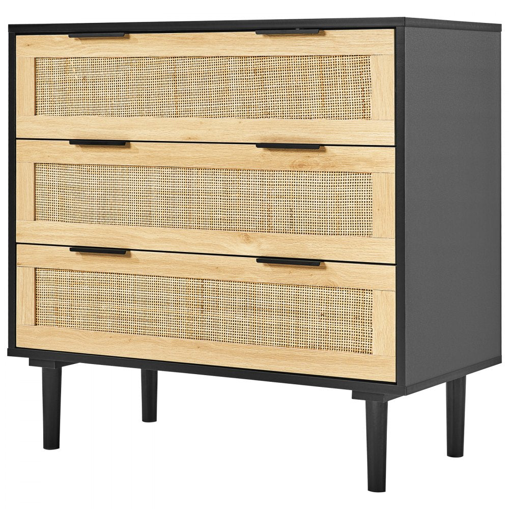 SR191525-BK - Versatile Rattan Dresser, 31.5" x 29.9" Black Storage Unit