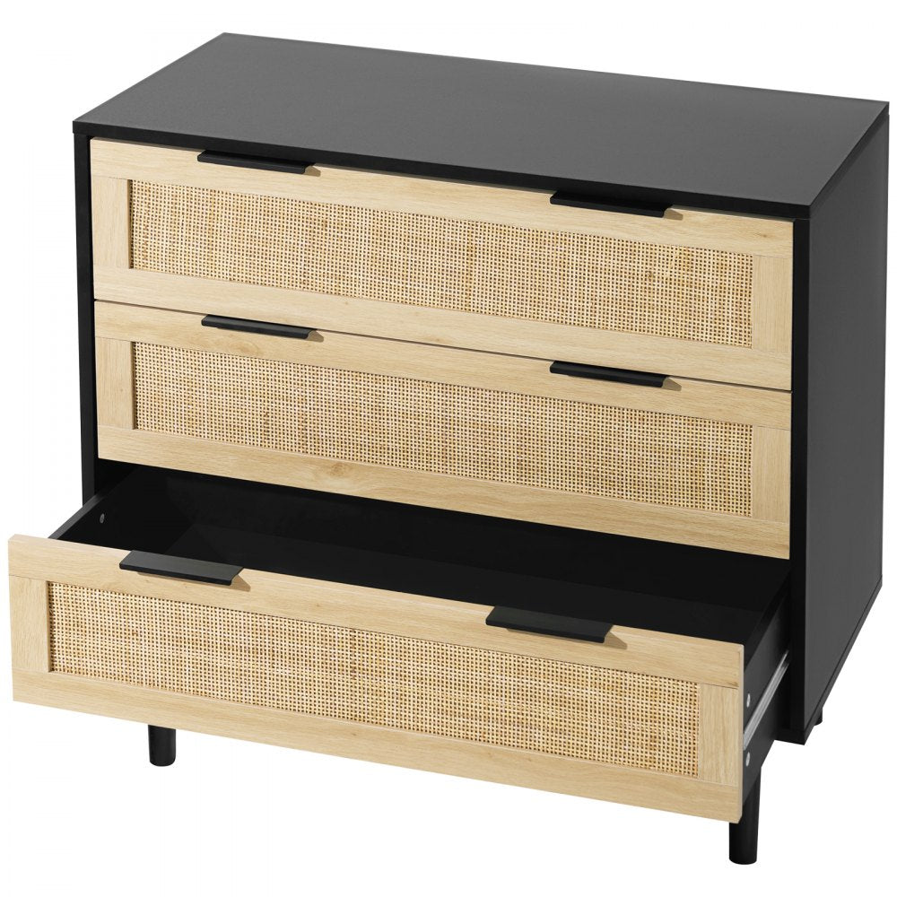 SR191525-BK - Versatile Rattan Dresser, 31.5" x 29.9" Black Storage Unit