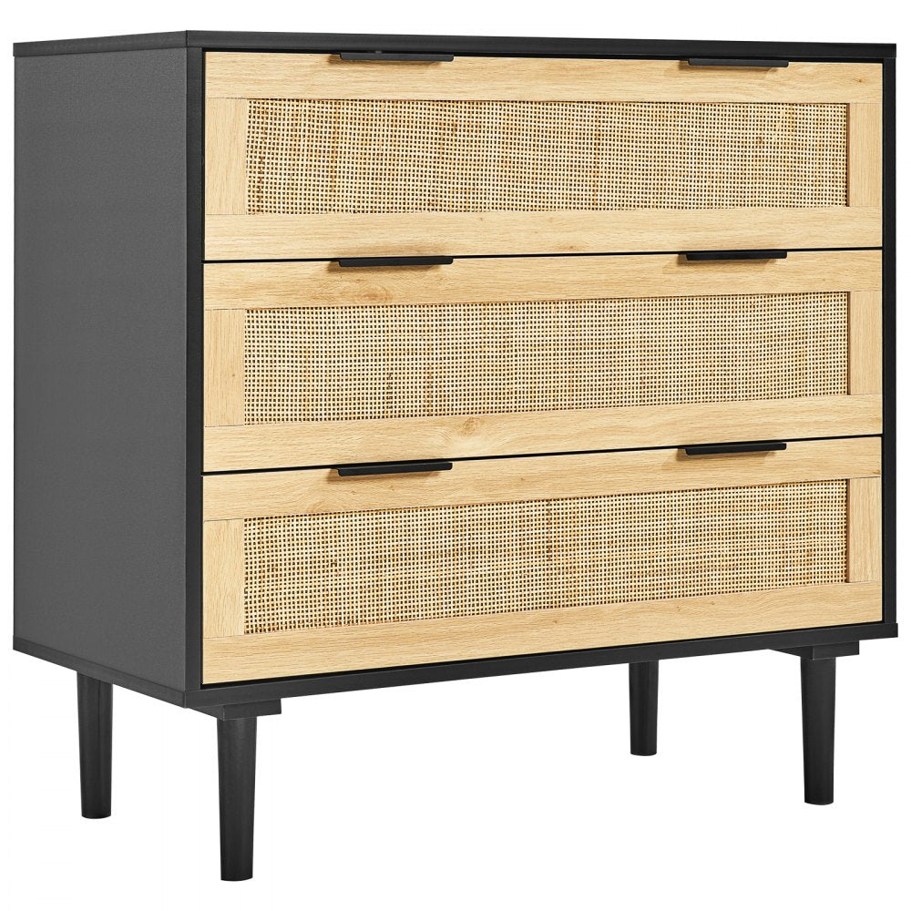 SR191525-BK - Versatile Rattan Dresser, 31.5" x 29.9" Black Storage Unit