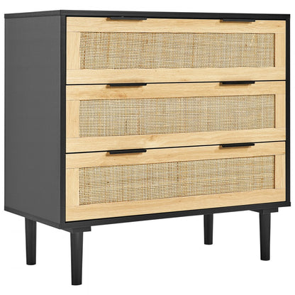 SR191525-BK - Versatile Rattan Dresser, 31.5" x 29.9" Black Storage Unit