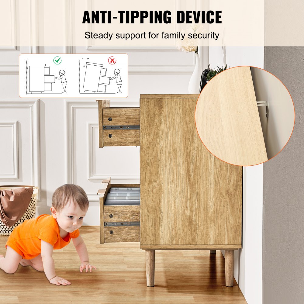 SR191525-ND - Elegant Rattan Dresser with Anti-Tip Design and Sturdy Build