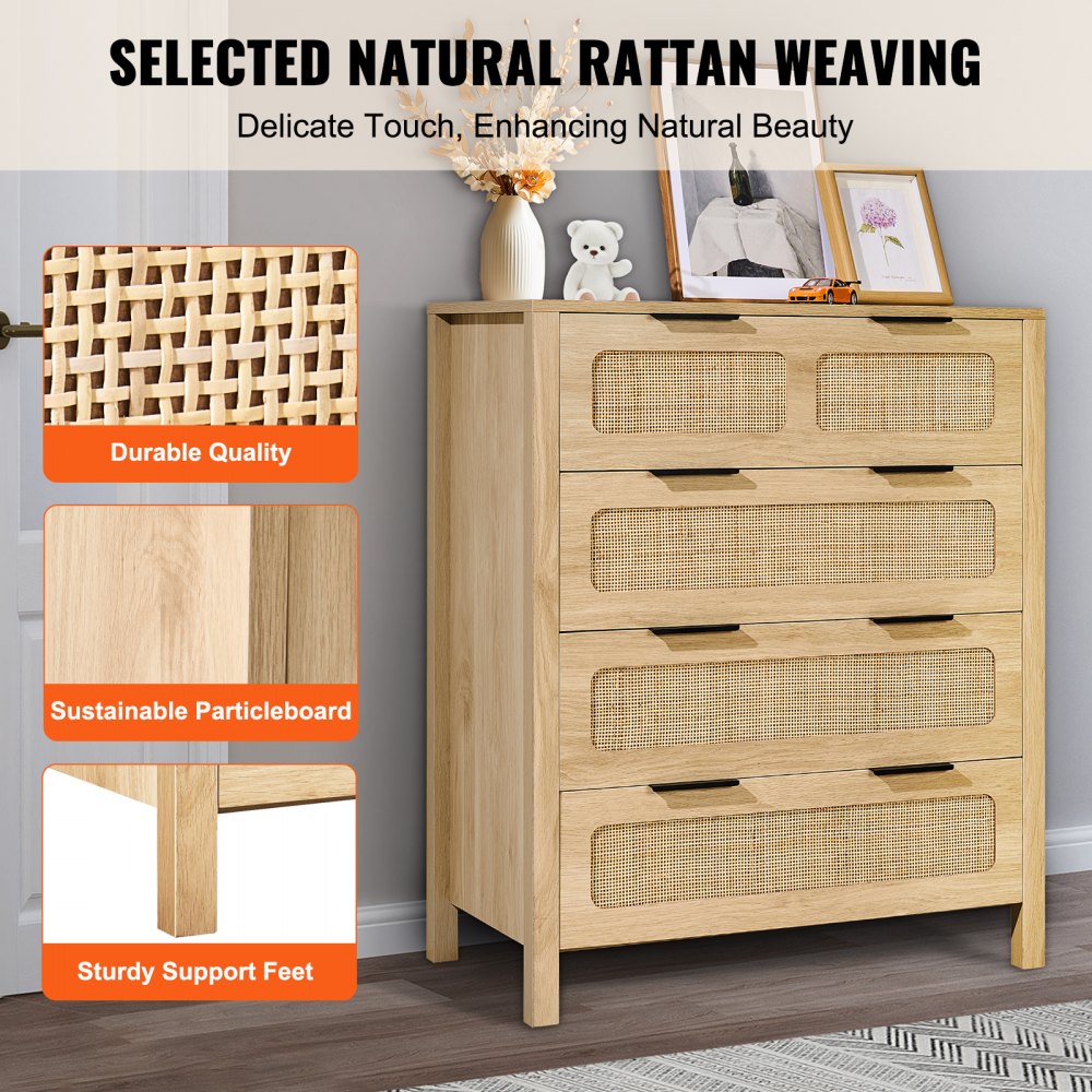 SR245069 - Versatile Rattan Dresser with Anti-Tip Design and Durable Frame